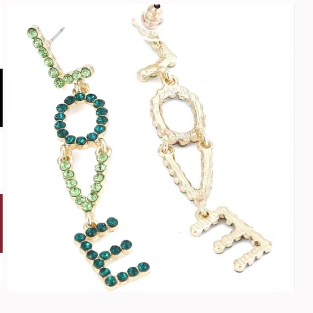 Love Green Jeweled Rhinestone earrings